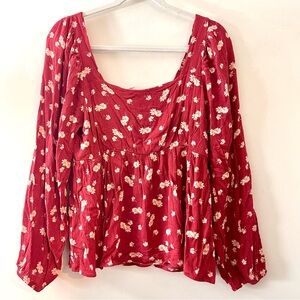 Anthropologie Lazy Saturdays Floral Red Women's Boho Blouse Top Sz L
